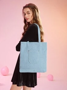 SHEIN MOD 女士時尚大容量單肩包 - 淺藍色 - 查看 6