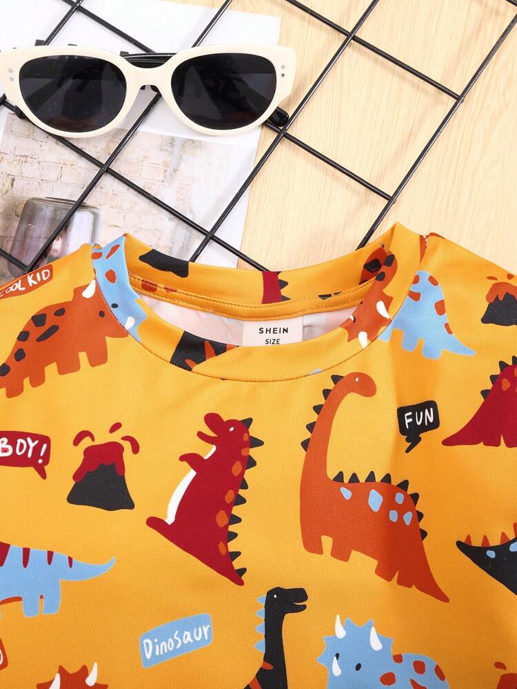 Tween Boy Casual Round Neck Short Sleeve T-Shirt And Shorts Snug Fit Pajama Set
