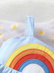 Baby Girl Rainbow Embroidered Spaghetti Strap Dress - Baby Blue - View 3