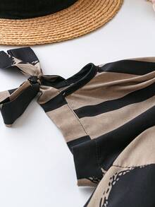 SHEIN LUNE Của phụ nữ Kích thước lớn Sọc In vết tròn Polka Ngắn tay Đầm Với Knotted Cổ tay áo - màu nâu - Xem 3