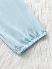 SHEIN Tween Girl Casual Street Style Blue Cargo Pants With Pockets And Elastic Cuffs, Versatile And Simple - Baby Blue - View 6