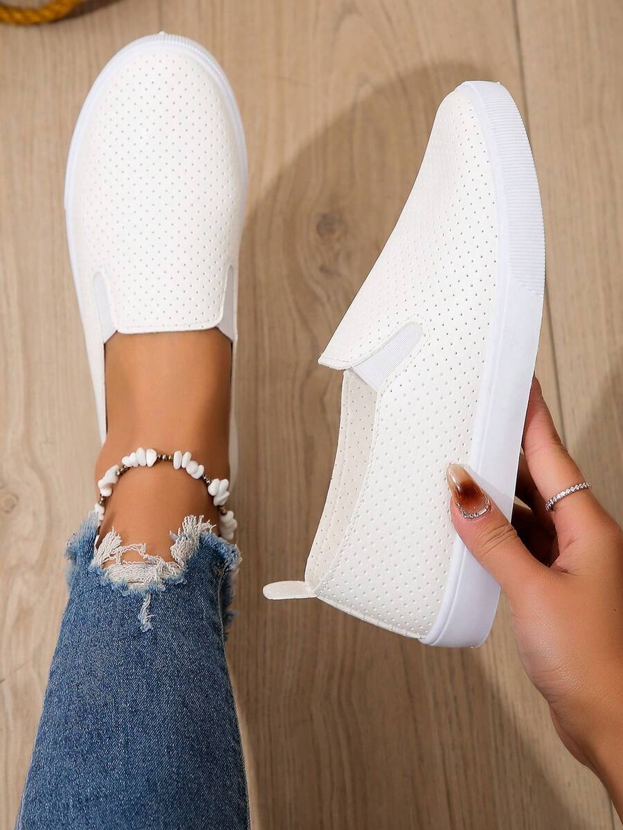 Giày thể thao nữ thường ngày, Giày xuân/thu, Màu trắng, Mũi tròn, Giày lười, Giày thể thao cho nữ - trắng - Xem 1