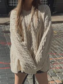 DAZY 女士圆领落肩长袖毛衣，秋季女装 - 杏色 - 查看 7