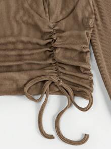 Muchica Áo thun Xù màu trơn Giải trí - Màu nâu  Mocha - Xem 6