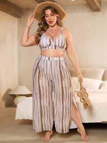 Swim Vcay Summer Beach Plus Size Random Tie Dye Three-Piece Bikini Set - Multicolor - View 5