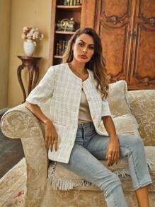 Aveloria Women's Plaid Button Front Double Pocket Coat - White - View 4