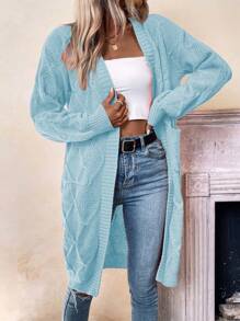 SHEIN Frenchy 實色休閒針織開衫,雙口袋和開放式前端設計 - 藍色 - 查看 6