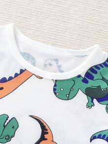 Baby Boy Cartoon Dinosaur & Letters Printed Short Sleeve T-Shirt - Multicolor - View 4