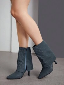 SheIn BIZ 女款時尚跟式中筒靴 - 藍色 - 查看 3