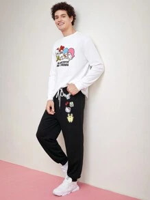 HELLO KITTY AND FRIENDS | SHEIN 男士卡通字母印花t恤和褲子套裝 - 彩色 - 查看 4