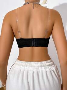 Women's Solid Color Lace Splice Front Closure Push Up Bra - Black - View 2