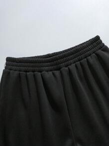 SHEIN EZwear 女士尺寸連帽衛衣與長褲兩件套裝,印有字母圖案 - 黑色 - 查看 6