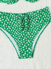 Swim Mod Ditsy Floral Bikini Set Summer Beach - Green - View 3