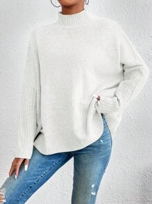 Cloudara Mock Neck Batwing Sleeve Sweater - White - View 4