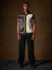 HOUSE OF THE DRAGON X SHEIN Camisa Impresa Para Hombre Con Patrón De Dragón Y Bloqueo De Color