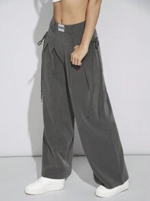 SHEIN EZwear Pantalon Tissé À Patchs Plissés