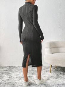 SHEIN Essnce Của phụ nữ Màu thuần Đứng cổ áo Sheath Đầm - Màu xám đen - Xem 2