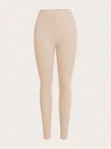 SHEIN Unity 女款純色緊身褲 - 杏色 - 查看 3