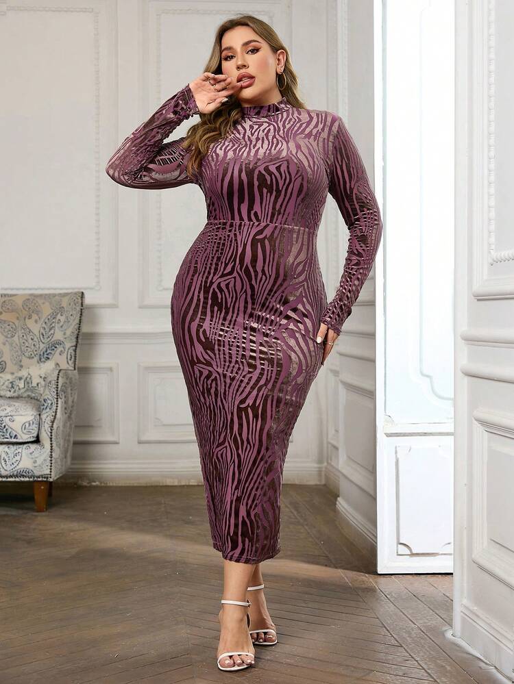 Schlanke Langarm Elegante Runde Hals Hüfte Umhang Kleid - Verschiedenfarbig - Übersicht 6