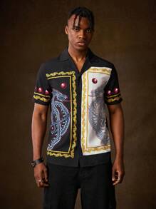 HOUSE OF THE DRAGON X SHEIN Camisa Impresa Para Hombre Con Patrón De Dragón Y Bloqueo De Color