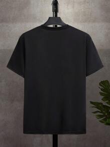 男士貓咪印花圓領t恤 - 黑色 - 查看 2