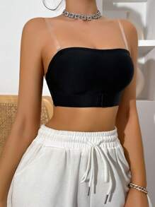 Sujetador sin tirantes de unicolor para mujeres - Negro - Ver 4