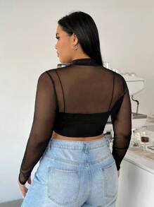 SHEIN EZwear 1pc Women's Black Knit Mesh Top (Excluding Camisole) - Black - View 2