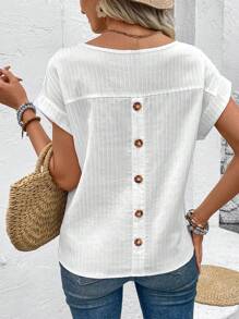 Breezaya Women's Button Back Batwing Sleeve Shirt - White - View 2