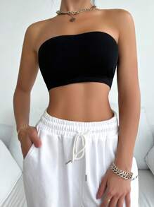 Reggiseno Da Donna Monocolore Senza Spalline Con Dettagli Traforati - nero - Visualizzare 5