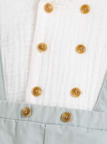 SHEIN 男宝宝绅士彼得潘领双排扣前开衬衫带吊带和短裤 2 件套套装 - 薄荷綠 - 查看 7