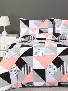 2/3 件套床上用品，超细纤维拉绒材质，几何图案设计，1 个羽绒被套 + 2 个枕套 - 粉色 - 查看 1