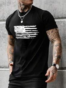 Manfinity Homme 男士大码條紋印花T恤 - 黑色 - 查看 3