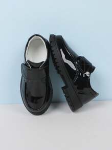 1雙男童亮黑色皮鞋,軟底、韓式、平底鞋,適用於春秋季節、學生（中大碼）、表演鞋 - 黑色 - 查看 6