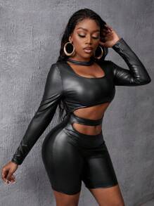Slaydiva Black Hollow Out Bodycon Romper - Black - View 4