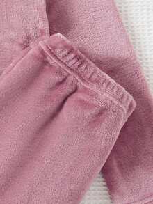 Teen Girl's Letter Embroidery Long Sleeve And Long Pants Homewear Set - Dusty Pink - View 3