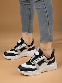 Women's Breathable Lightweight Fashionable Thick-Soled High/Low-Top Sneakers, All Seasons, Casual Sports Shoes, Chunky Sneakers