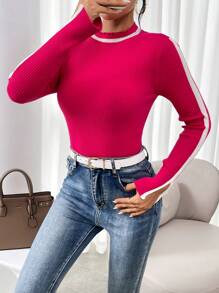 Chiquease 女士立領開叉袖口毛衣套頭衫 - 玫紅色 - 查看 6