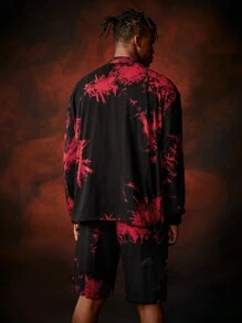 Game of Thrones X SHEIN Nam Mô hình rồng In Áo Và Lá thư In Quần short Nhuộm buộc 2 cái/bộ - màu đen - Xem 2