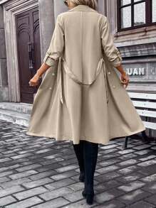 SHEIN Frenchy 雙排釦腰帶風衣外套 - 杏色 - 查看 2