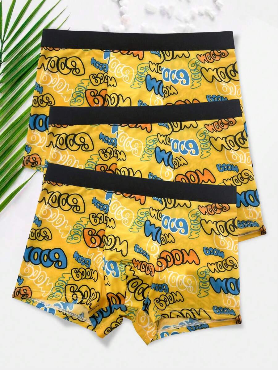 Men'S Letter Print Boxer Briefs (3pcs/Pack) - Multicolor - View 1
