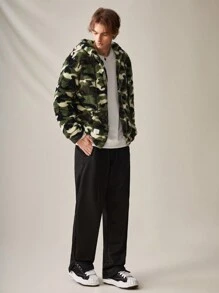 Manfinity RebelGame Loose Fit Men's Camouflage Print Fleece Hooded Jacket - Multicolor - View 4