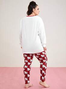 HELLO KITTY AND FRIENDS | SHEIN Plus Comfortable Cute Casual Loose Hello Kitty Print Long Sleeve Top And Pants Pajama Set - Multicolor - View 2