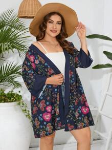 Swim Lushoire 大尺碼女款花卉印花七分袖和服嘉年華 - 彩色 - 查看 4