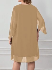 SHEIN Clasi Kích thước lớn Màu thuần Áo choàng Tay áo Đầm - Màu Khaki - Xem 2
