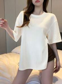 DAZY Women's Round Neck Drop Shoulder Short Sleeve T-Shirt - White - View 8