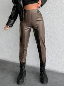 SHEIN Cottnline Women's Solid Color Pants - Brown - View 5