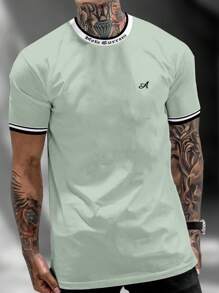 Manfinity Homme Camiseta De Manga Corta Con Estampado De Rayas De Color En Contraste Para Hombre