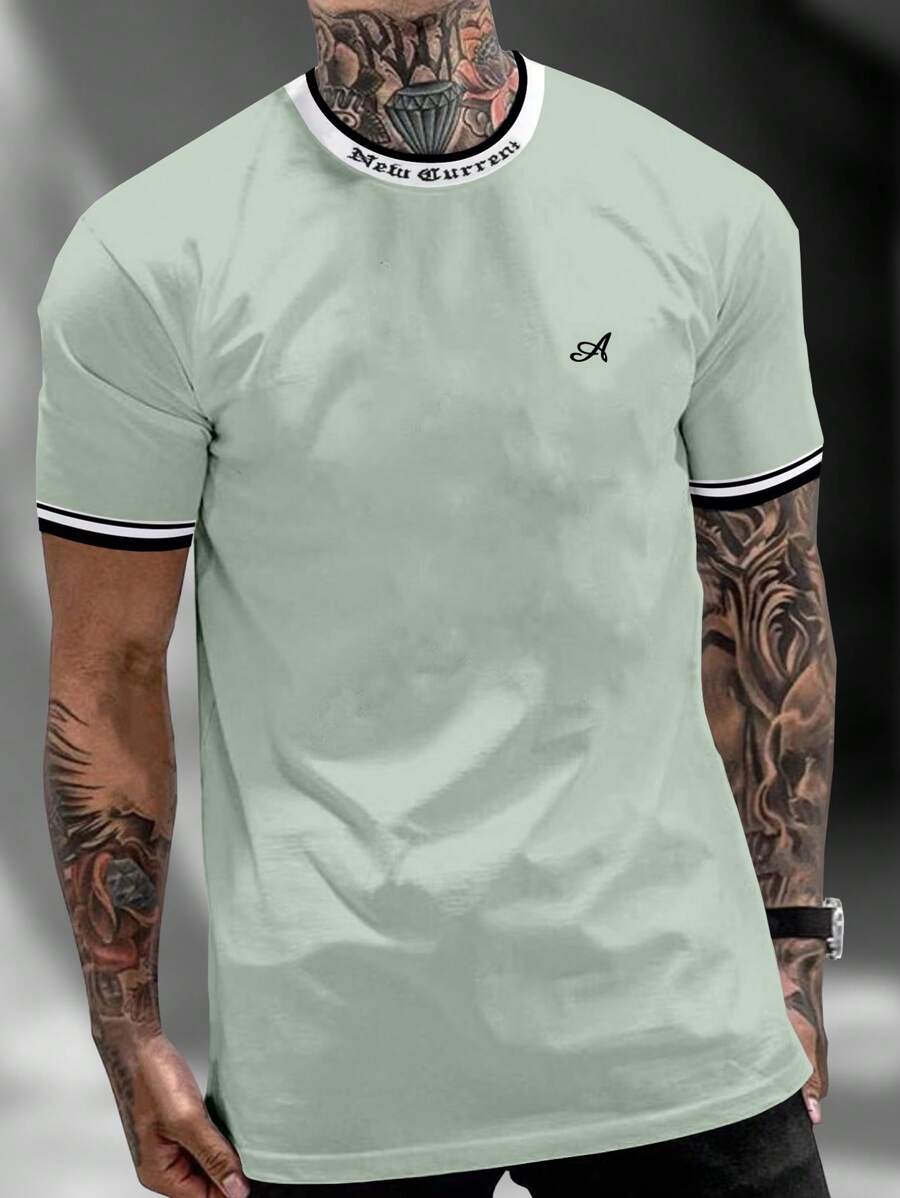 Manfinity Homme Camiseta De Manga Corta Con Estampado De Rayas De Color En Contraste Para Hombre