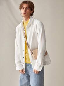 Manfinity RebelGame 男士寬鬆款波浪針織鈕扣長袖恤衫