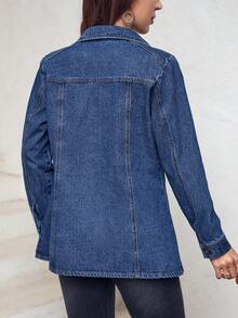 SHEIN LUNE 休閒前扣牛仔夾克 - 深色水洗藍 - 查看 2